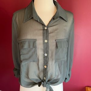 About a girl sheer army green blouse sz M NWT